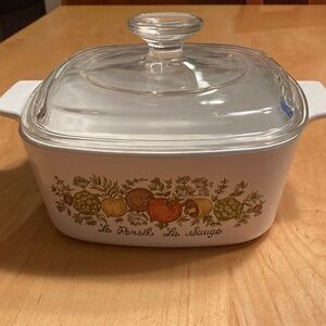 Vintage White Corning Ceramic Casserole Dish with Glass Lid - Spice of Life